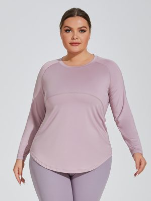 Plus Size Long Thigh-Length Mesh Back Yoga & Running Top