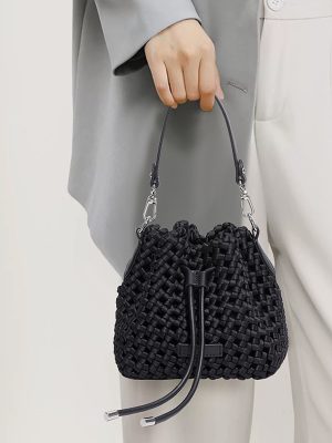 Silk Woven Bucket Bag – Trendy Mini Shoulder Messenger Bag