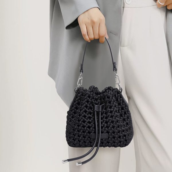 Silk Woven Bucket Bag - Trendy Mini Shoulder Messenger Bag