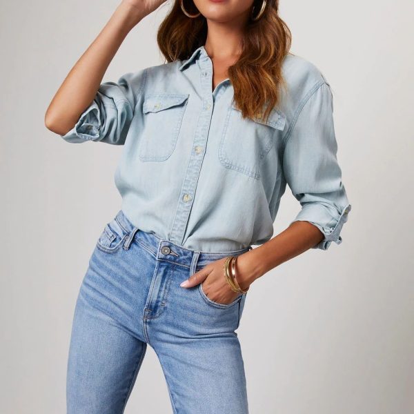 Women's Long-Sleeve Casual Denim Shirt - Image 2