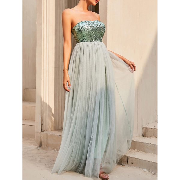 Elegant Green Tube Top A-Line Maxi Dress - Sexy Women’s Evening Wear - Image 3