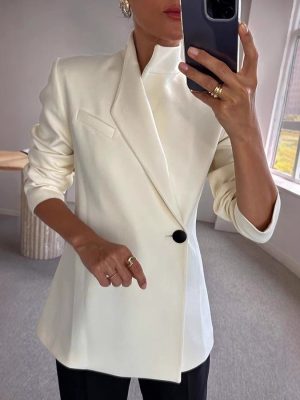 Women’s Long Sleeve Satin Loose One-Button Coat for Autumn & Winter