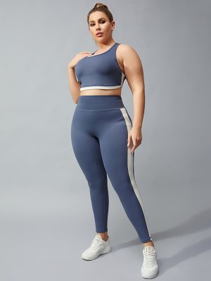 Plus Size Contrast Color Sports Bra & Fitness Pants Set