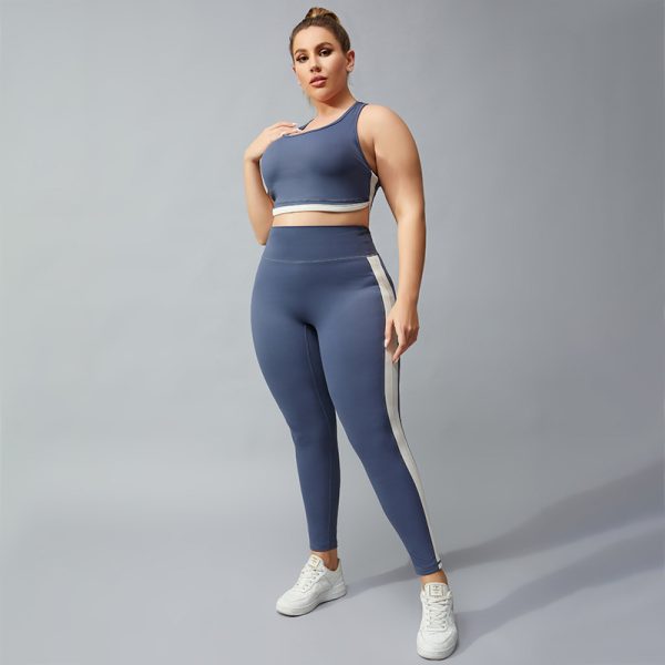 Plus Size Contrast Color Sports Bra & Fitness Pants Set