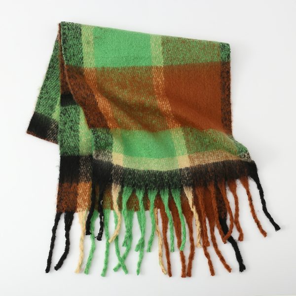 Women’s Rainbow Plaid Cashmere-like Mohair Scarf, Thickened Tassel Shawl - Image 3