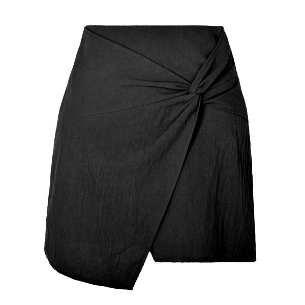 Women’s High-Waist Cotton Linen Twisted Asymmetric Skirt - Image 3