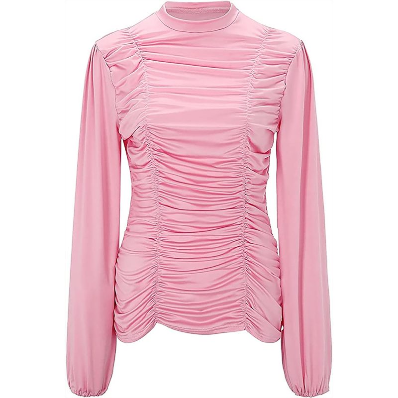 Women’s Autumn Winter Thermal Pleated Lantern Sleeve Slim Top - Image 3