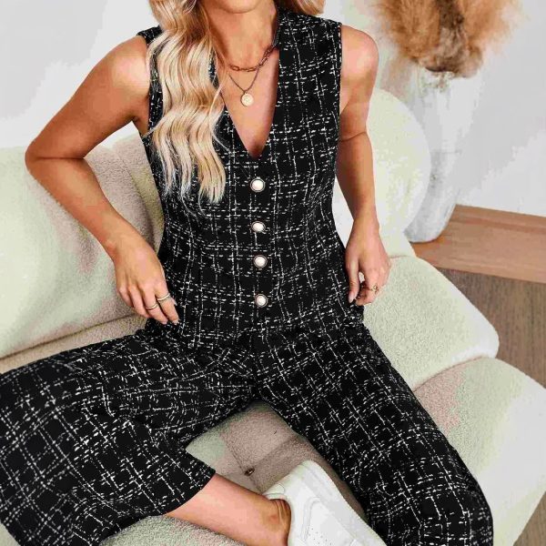 Women's Knitted Plaid Vest and Wide-Leg Trousers Office Set - Image 4