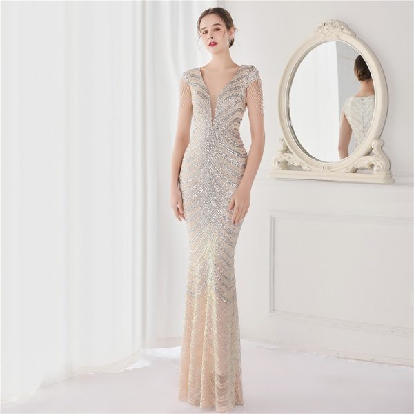 Floral Sequin Beaded Party Evening Dress for Brides - Image 2