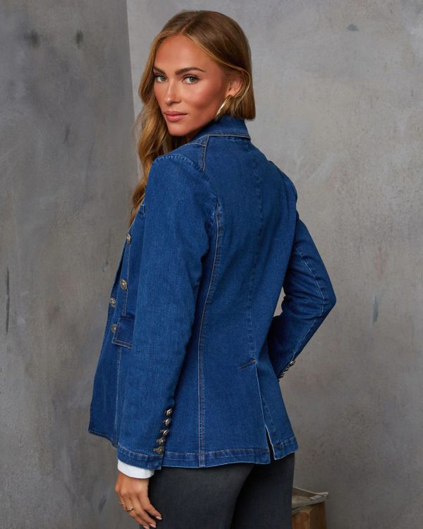 Women’s Casual Washed-Out Blue Denim Blazer - Image 2