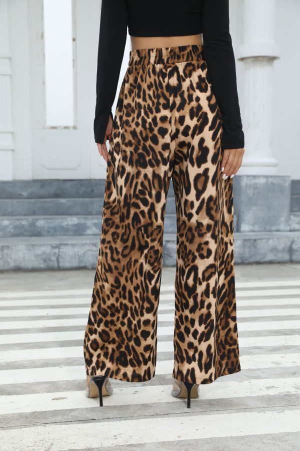 Women’s Casual Leopard Print High Waist Wide Leg Trousers - Image 2