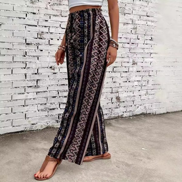 Women’s Spring Summer Bohemian Ethnic Print Wide Leg Trousers - Image 3