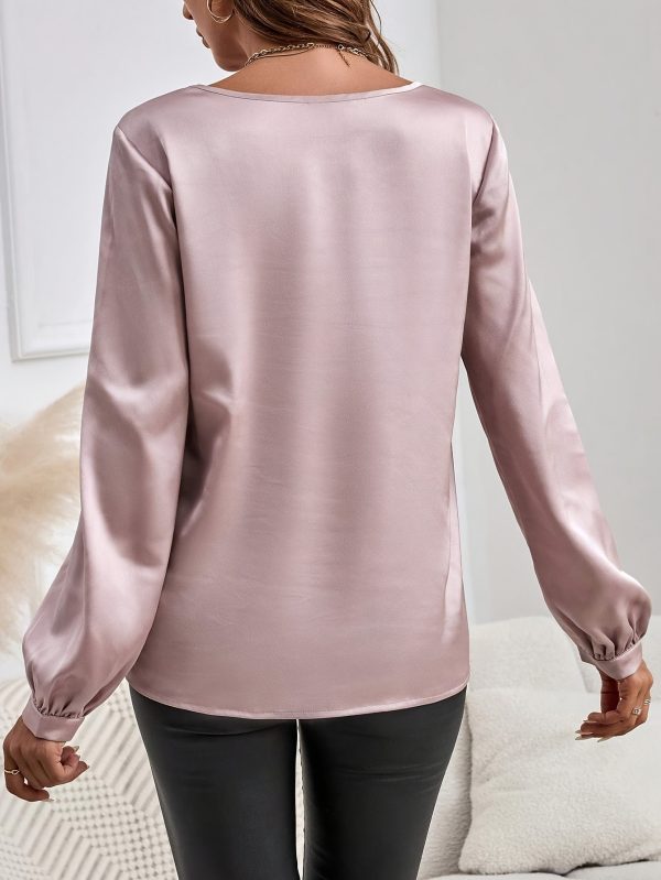 Spring Simple Solid Color Round Neck Chiffon Blouse - Image 2