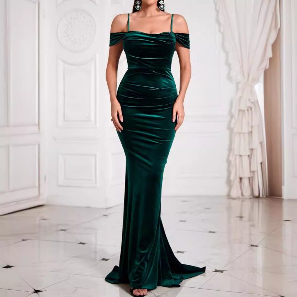 Sexy Off-The-Shoulder Backless Green Dress - Women’s Evening Wear