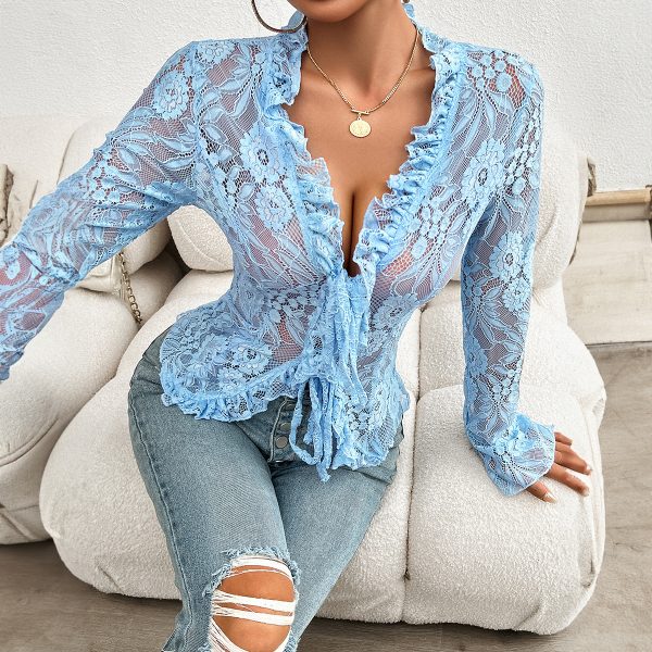 Sexy Slim Fit Long Sleeve Lace Top for Women - Image 3