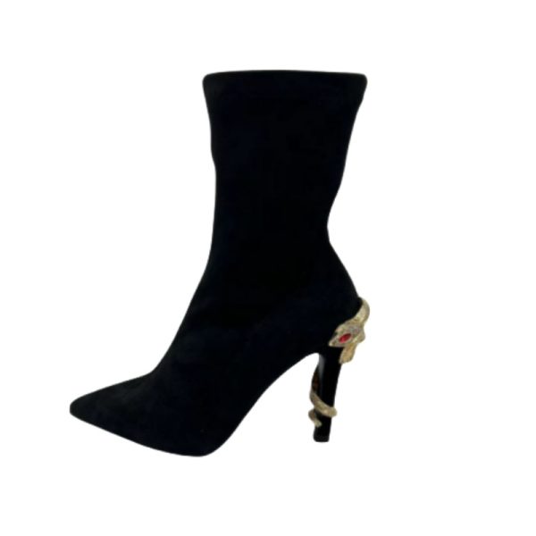 Black Skinny Stiletto Heel Elastic Socks Ankle Boots for Women - Image 5