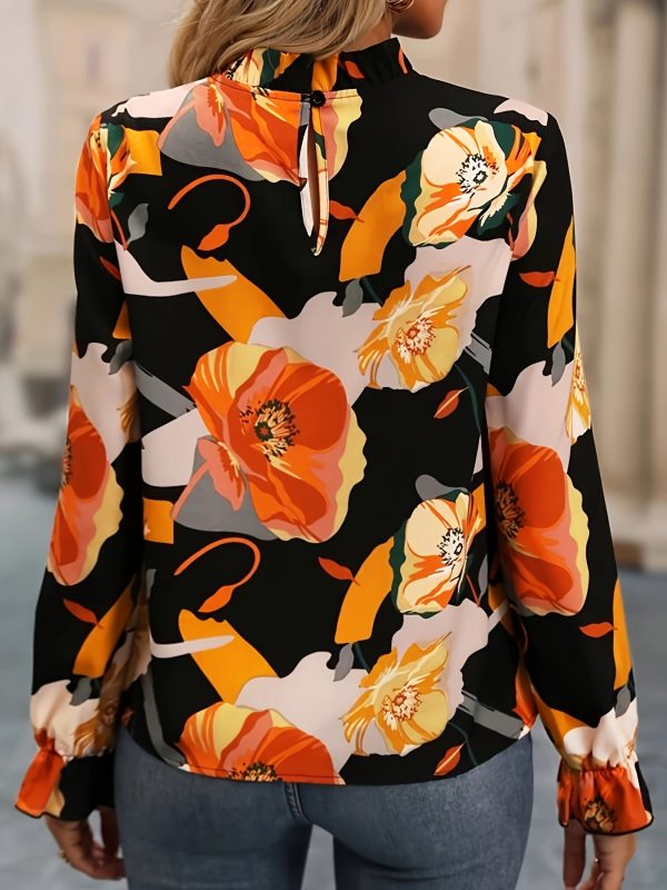 Spring Floral Print Chiffon Long Sleeve Pullover Shirt - Image 3