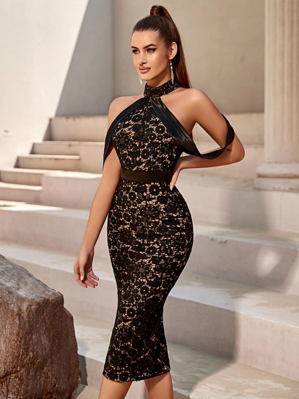 Slim Fit Elegant Cinched Waist Dress – Sexy Party & Wedding Dress - Image 3