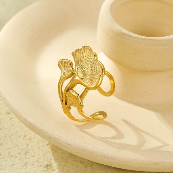 Niche Ginkgo Leaf Titanium Steel Ring - Women’s 18K Gold Bracelet - Image 3