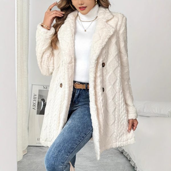 Double-Sided Plush Mid-Length Double-Breasted Suit Collar Cardigan Coat for Women - Image 4