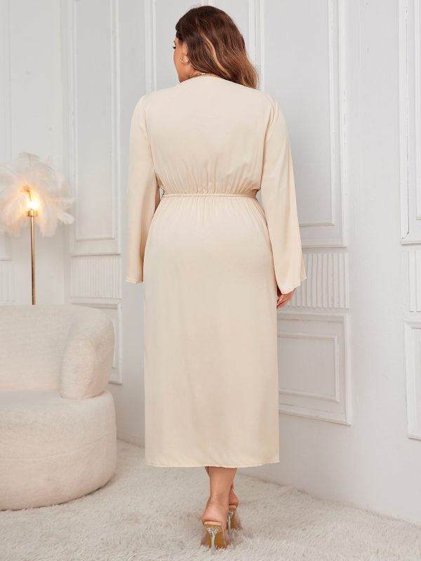 Plus Size Long Sleeve Slim Dress with Waist Control and Asymmetric Cut - Image 3