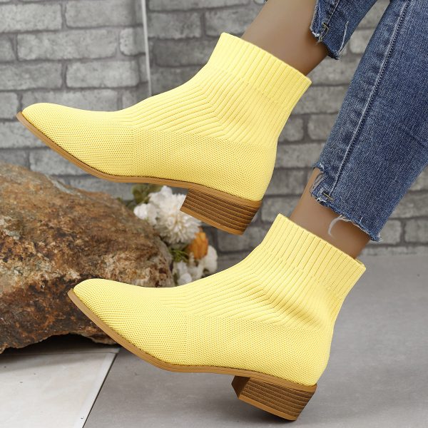 Women’s Pointed Toe Chunky Heel Martin Boots with Mesh