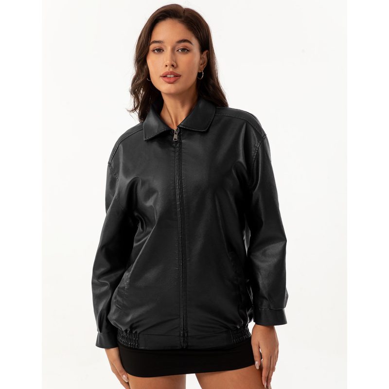 Loose Oversized Leather Jacket for Women – Spring Autumn Coat - Image 2
