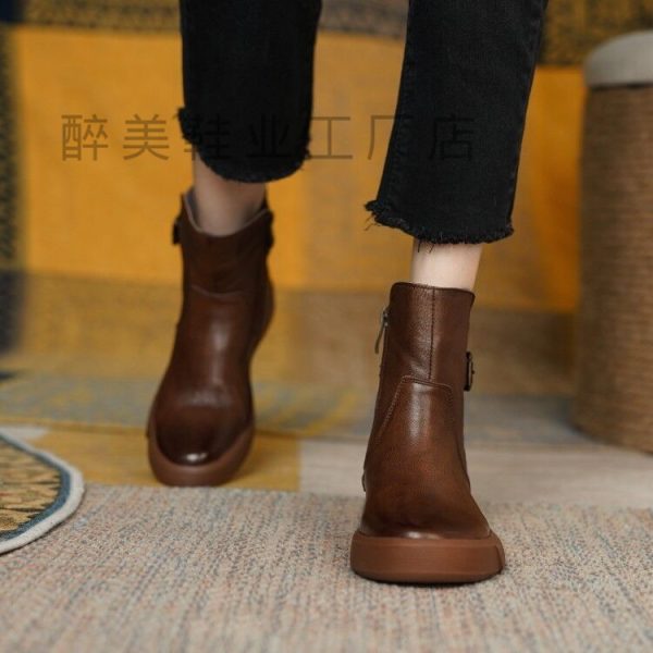 Women's Retro Platform Flat Ankle Boots - Image 3