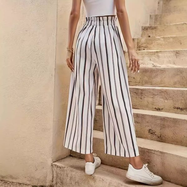 Summer Women High Waist Striped Wide Leg Pants Casual Loose Slimming - Image 2