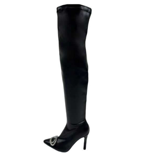 Autumn Winter Metal Pointed Toe Stiletto Thigh High Boots - Image 5