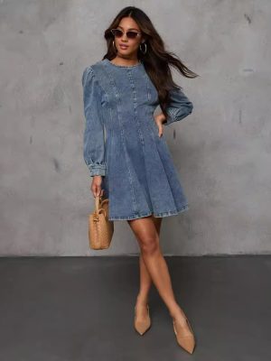 Women’s Patchwork Denim Long Sleeve Dress