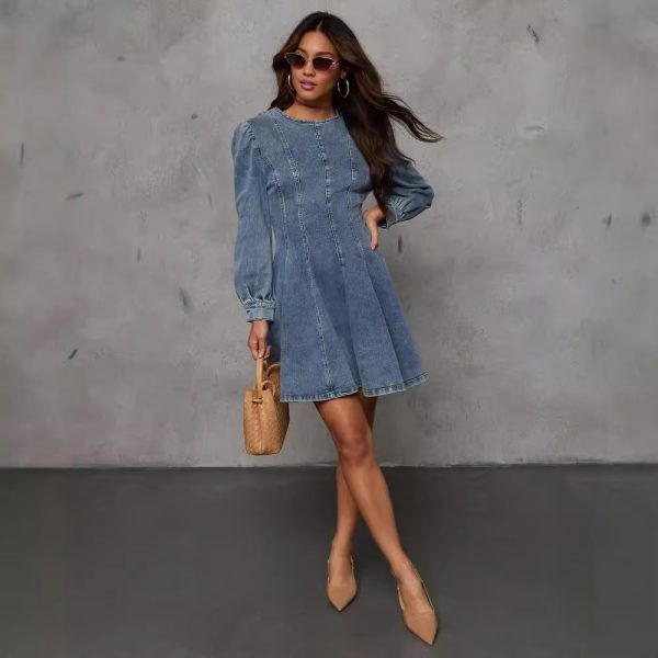 Women's Patchwork Denim Long Sleeve Dress