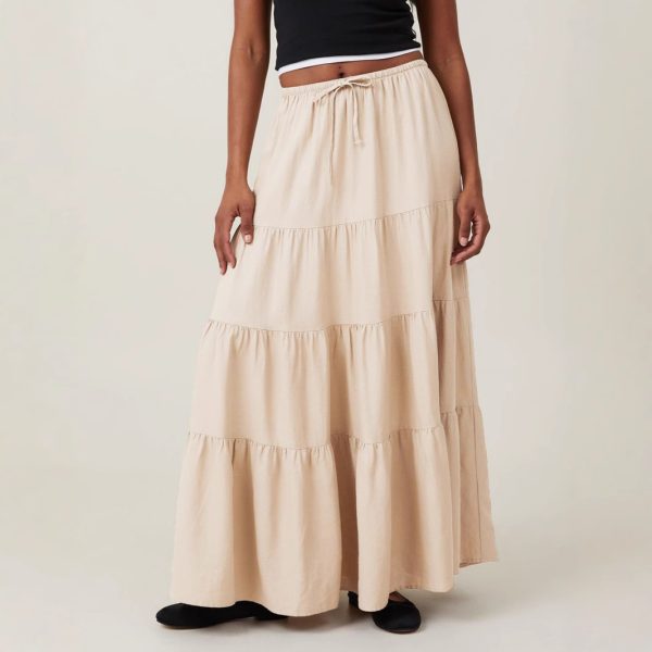 Women’s High-Waist Elastic Lace-Up Patchwork Swing Maxi Skirt