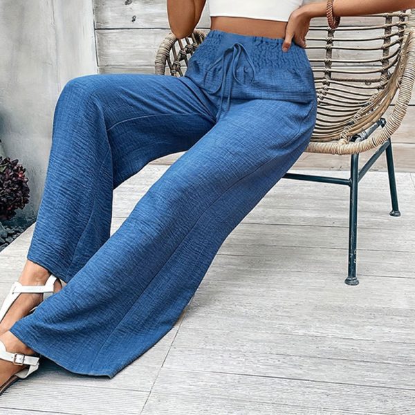 Women High Waist Smocking Elastic Waist Loose Wide Leg Pants - Image 4