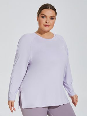 Plus Size Letter Graphic Loose Long Sleeve Yoga Top