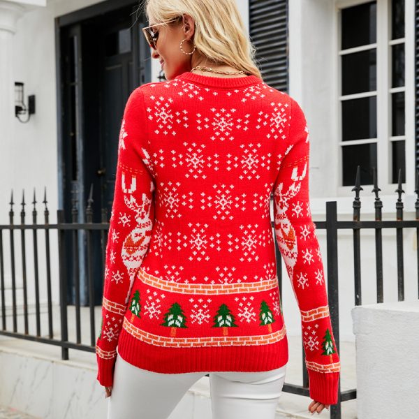 Autumn Winter Red Elk Knitted Sweater - Image 3