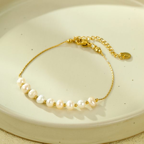 All Match Pearl Adjustable 18K Gold Titanium Steel Bracelet - Image 3