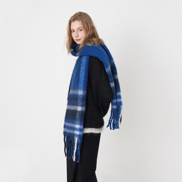 Women’s Cashmere Plaid Tassel Scarf - Soft Warm Mohair Shawl - Image 5