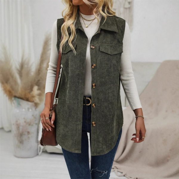 Women’s Fall Corduroy Collared Sleeveless Vest Shacket