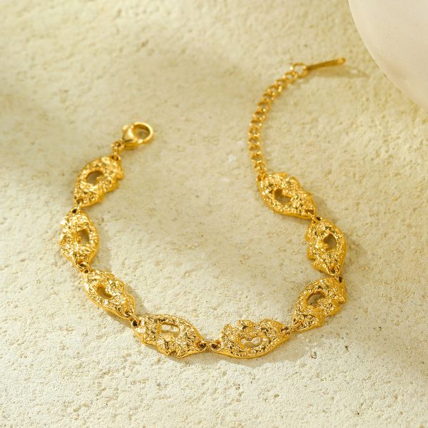 Retro Stainless Steel Gold Plated Frosted Cutout Bracelet