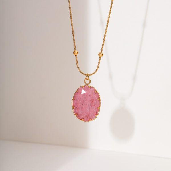 Rhodochrosite 18K Gold Titanium Steel Necklace - Image 3