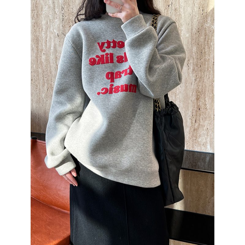 Loose Sweater Women Fleece Lined Thickened Autumn Winter