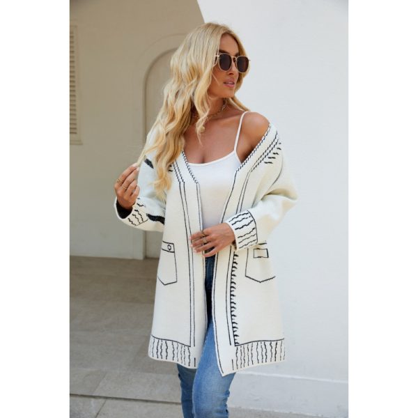 Women’s Mid-Length Jacquard Sweater Coat, Loose Knitted Cardigan - Image 3