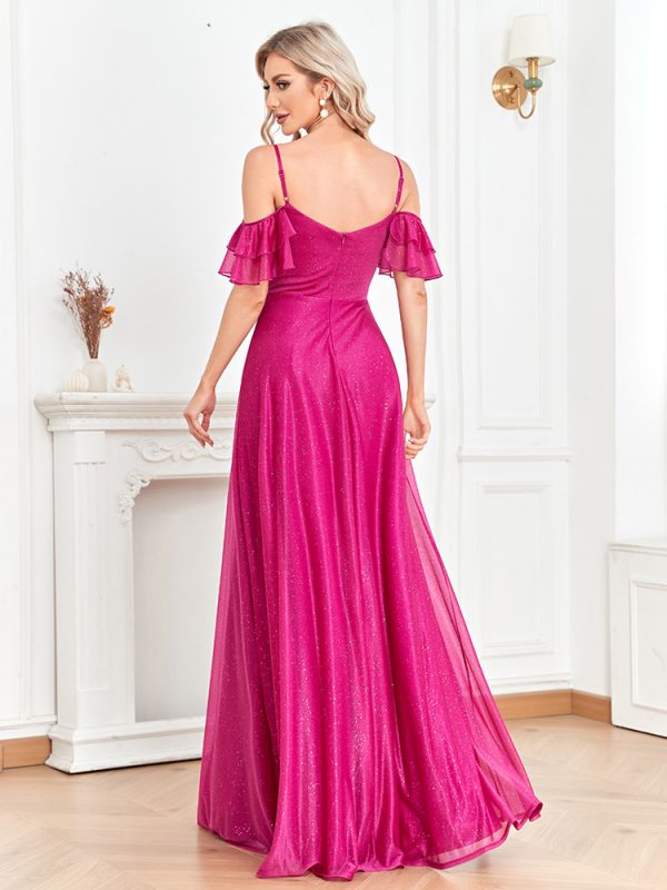 Red Backless Fishtail Bridesmaid Cocktail Evening Dress - Image 3