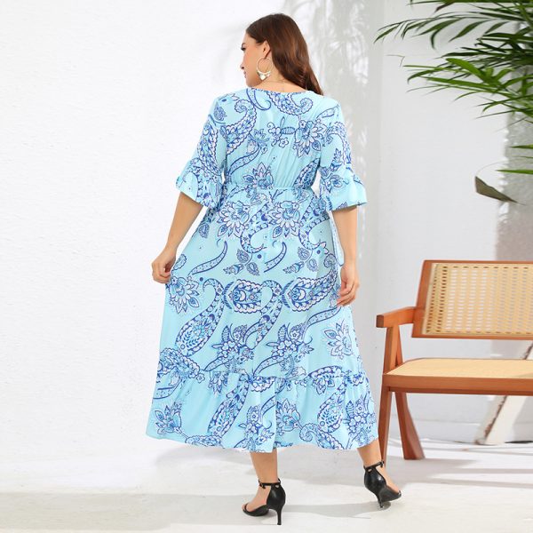 Paisley Print Bell Sleeve Long Beach Dress – Seaside Holiday Maxi Dress - Image 2