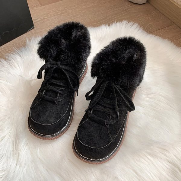 Warm Lace-Up Low Top Cotton Snow Platform Ankle Boots for Women - Image 3