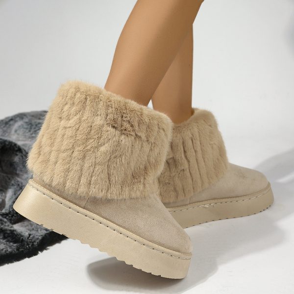 Thick Bottom Furry Round Toe Snow Boots with Cotton Padding - Image 2