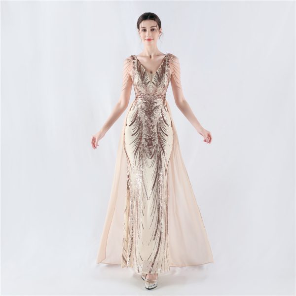 Floral Sequin Beaded Cloak High-End Evening Dress - Image 2