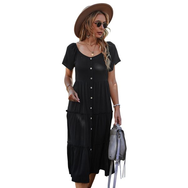 Casual Solid Color Round Neck Large Swing Dress for Women - Image 4