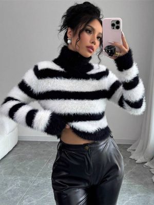 Women’s Turtleneck Striped Sweater for Autumn & Winter